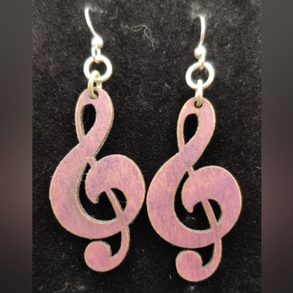 Laser-Cut Wood Treble Clef Earrings